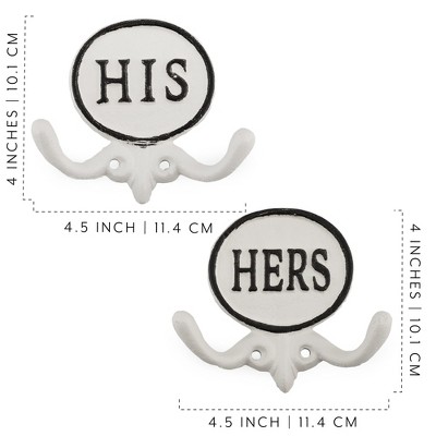 White Cast Iron His and Hers Wall Hooks Set