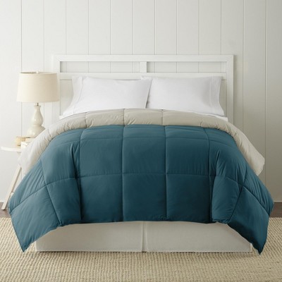 Twin Blue Coral and Oatmeal Reversible Down Alternative Microfiber Comforter Set