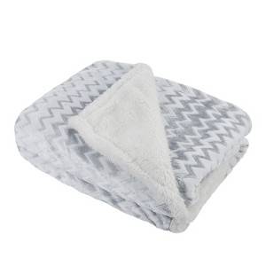 Catalonia Silky Soft Grey Fleece Throw Blanket, Flannel Chevron Micro Plush Fleece Throws for Couch Sofa TV Bed, Reversible, Comfy, Fuzzy, 50"x60" - 1 of 4
