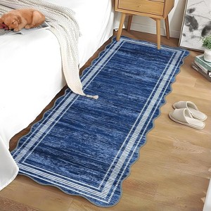 Machine Washable Runner Rug, Plush Scalloped Rug, Non-Slip Stain Resistant Polyester Runner for Hallway, Kitchen, Bathroom - 1 of 4