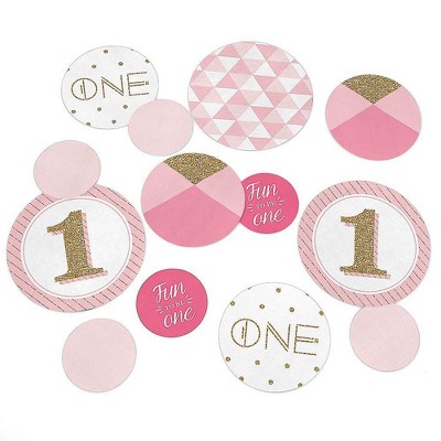 Big Dot of Happiness 1st Birthday Girl - Fun to be One - First Birthday Party Giant Circle Confetti - Party Decorations - Large Confetti 27 Count