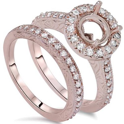 Pompeii3 1ct Vintage Engagement Wedding Ring Semi Mount Set 14K Rose Gold