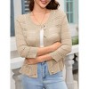 Womens 3/4 sleeve Cardigan Shrugs Crewneck Basic Casual Button Down Soft Knit Hollow Out Crochet Sweater - 4 of 4