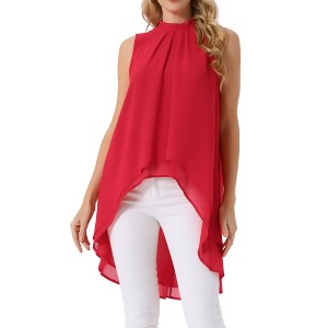 INSPIRE CHIC Women's Casual Tie Back Asymmetrical High Low Sleeveless Mock Neck Flowy Blouse - 1 of 4