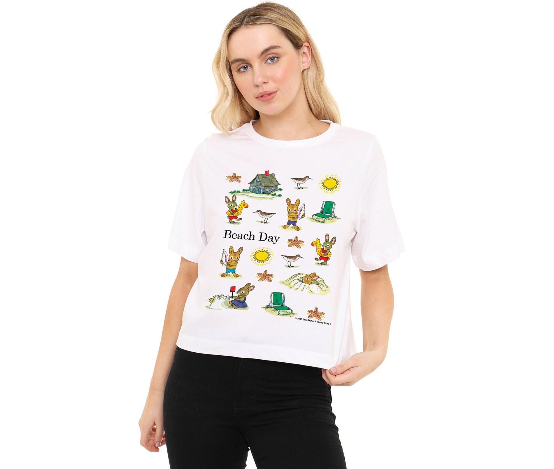 Women's Richard Scarry Beach Bunnies Boxy Cropped T-Shirt