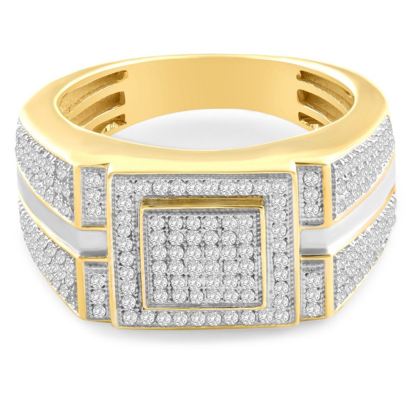 Pompeii3 Men's 1/4 CT. T.W. Diamond Micro Cluster Square Stepped Ring in 10K Yellow Gold, 4 of 6