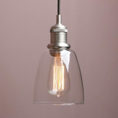 Runesay 1-Light Vintage Edison Hanging Pendant Light, Indoor Modern Hardwired Mini Oval Cone Clear Glass Shade (Brushed)