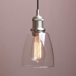 Runesay 1-Light Vintage Edison Hanging Pendant Light, Indoor Modern Hardwired Mini Oval Cone Clear Glass Shade (Brushed) - 1 of 4