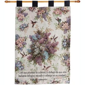 Manual Woodworkers and Weavers Spanish Scripture Wall Hanging with Hummingbird Floral Design, 26x36 Inches, Woven Cotton Inspirational Tapestry - 1 of 3