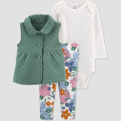Carter's Just One You® Baby Girls' Quilted Vest Top & Bottom Set - Green Newborn