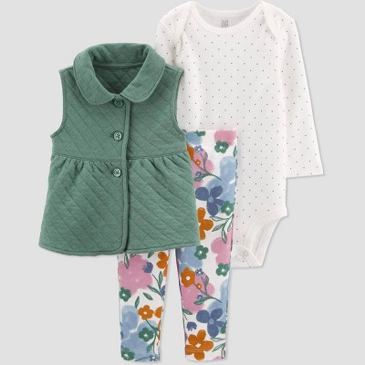 Image of Carter's Just One You® Baby Girls' Quilted Vest Top & Bottom Set - Green Newborn