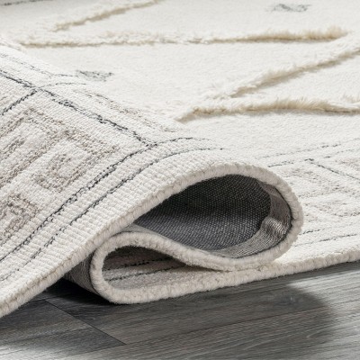 Ivory Geometric Tufted Wool 5x8 Area Rug