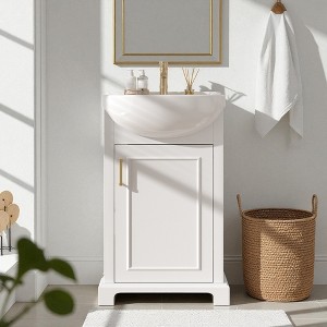 Mshliw 20" French Style Bathroom Vanity with Bulged Ceramic Sink, Freestanding Single Vanity with Soft-Close Door for Small Bathrooms - 1 of 4