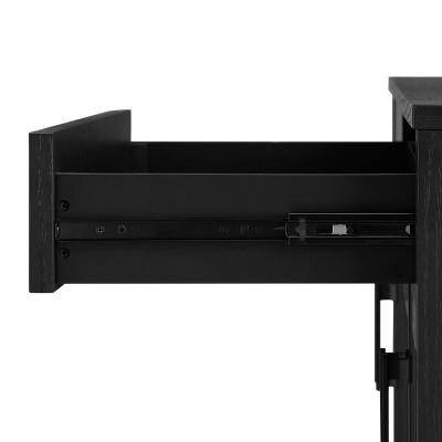 Black Woven Rattan and Wood Accent Cabinet with Tapered Legs