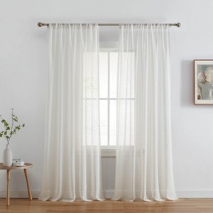 HLC.ME Penelope Faux Linen Textured Privacy Sheer Light Filtering Rod Pocket Curtains Panels, Set of 2 - 1 of 4