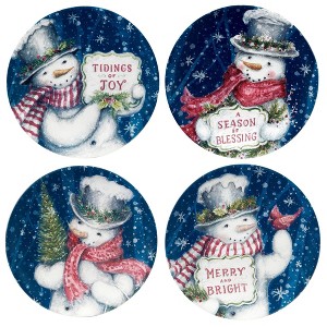 Certified International Set of 4 Snowman Greetings Dessert Plates - 1 of 3