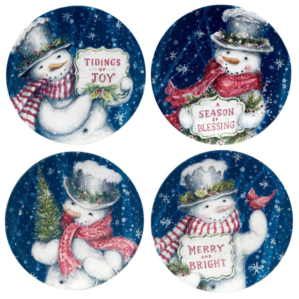 Photos - Plate Certified International Set of 4 Snowman Greetings Dessert  