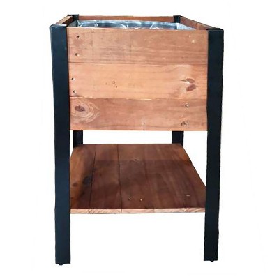 Natural Brown Recycled Pine and Steel Raised Planter Box with Shelf