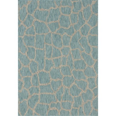 Aqua Blue Synthetic Easy Care Outdoor Rectangular Rug