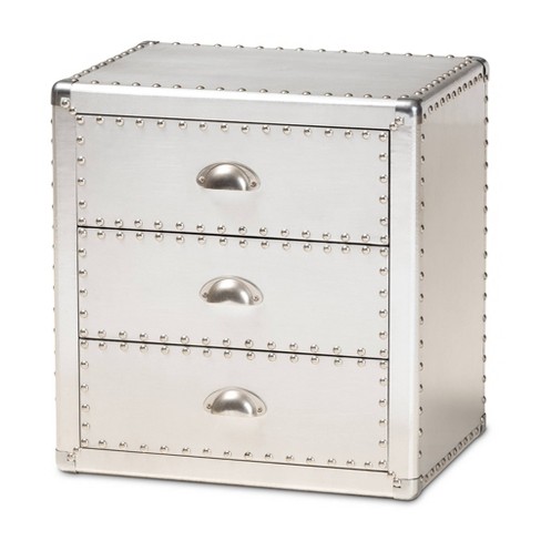 Armel Metal 3 Drawer Nightstand Silver Baxton Studio Target