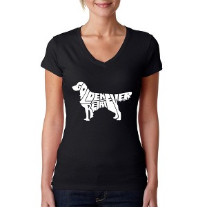 LA Pop Art Women's Word Art V-Neck T-Shirt - Golden Retreiver - 1 of 4