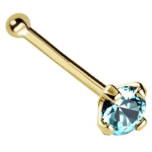 Jewelry Avalanche 22G 14K Gold Ball-end Nose Stud with Blue Topaz Gemstone - 1 of 2