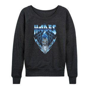 Women's - Disney Villains - Hades Glam Rock Lightweight French Terry Wide Neck Long Sleeve Shirt - 1 of 4