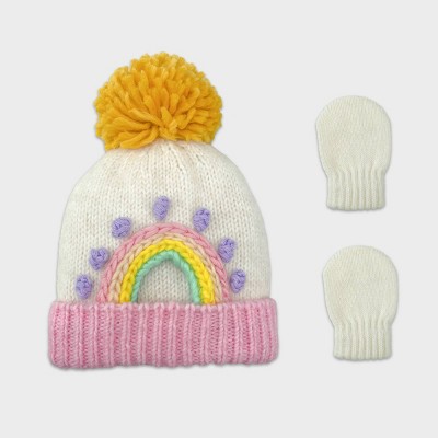 Image of Baby Girls' 2pc Rainbow Hat and Glove Set - Cat & Jack™ Oatmeal 0-6M