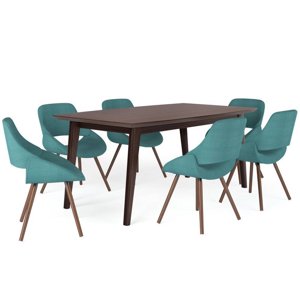 Photos - Dining Table 7pc Malone V Dining Set Turquoise Blue - WyndenHall: Mid-Century Modern, B