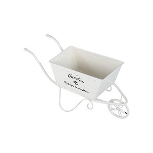 NAYSAYE Planter White Metal Decorative Distressed Wheelbarrow Planter for Indoor Outdoor Garden, White, 11.5"*4"*7" - 1 of 4