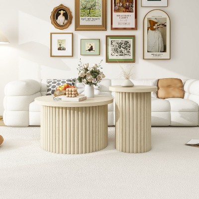 NicBex Set of 2 Modern Round Coffee Table with Vertical Striped Side,Accent End Table for Living Room,Bedroom