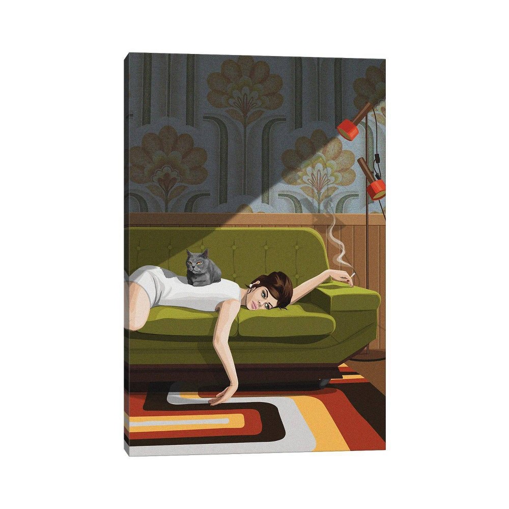 iCanvas 18"x12" Waiting Game by ArtcatIllustrated Canvas Print Wall Art