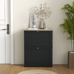 Vynxaria Modern Slim Shoe Cabinet for Entryway with 2 Flip Drawers - Black, 23.6" W x 9.4" D x 31.5" H - 1 of 4