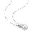 EVERLY JEWELRY | Sterling Silver 12-12.5mm Cultured Freshwater Pearl and Created White Sapphire Bow Pendant with Chain, 18" - 2 of 4