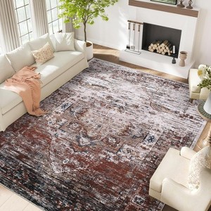 Ombre Vintage Distressed Area Rug, Washable Ultra-Thin Non-Slip Soft Carpet for Living Room Bedroom - 1 of 4