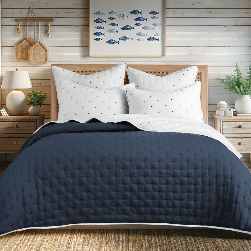 Embroidered Swiss Dot White and Navy Quilt Set - Levtex Home, 2 of 7