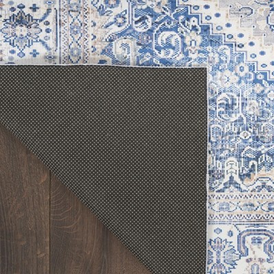 Beige Blue Floral Synthetic Flatweave Runner Rug