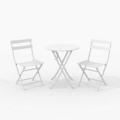 Outdoor 3 Piece Patio Bistro Set, Folding Patio Furniture with 1 Table and 2 Chairs, Outdoor Bistro Set for Balcony, Porch, Garden (White)