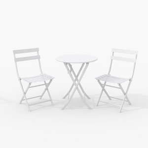 Outdoor 3 Piece Patio Bistro Set, Folding Patio Furniture with 1 Table and 2 Chairs, Outdoor Bistro Set for Balcony, Porch, Garden (White) - 1 of 4