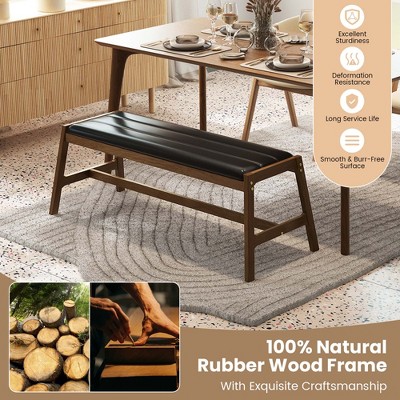 Walnut and Black 50" Solid Wood Dining Bench Set with Faux Leather Upholstery