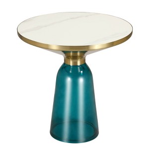 LeisureMod Tully Round Side Table, Gold Rim with Glass/ Sintered Stone Top - 1 of 4