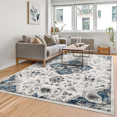 GAOMON Vintage Washable Area Rugs for Living Room Bedroom Floral Medallion Rug Low Pile Non-Slip Accent Rug