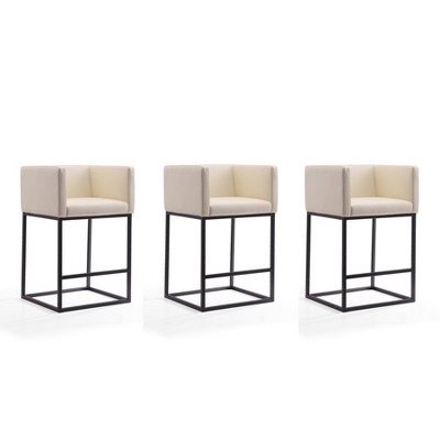 Set of 3 Embassy Upholstered Metal Counter Height Barstools Cream - Manhattan Comfort