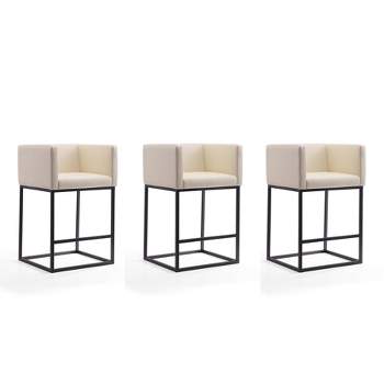 Set of 3 Embassy Upholstered Metal Counter Height Barstools - Manhattan Comfort