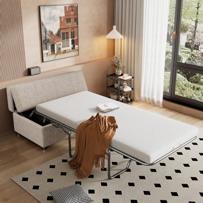 LOVMOR Twin Size Folding Ottoman Sleeper Bed with Mattress Convertible Guest Bed