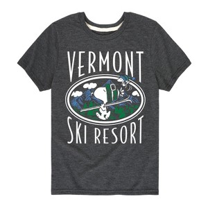 Boys' - Peanuts - Snoopy and Woodstock Vermont Ski Resort Short Sleeve Graphic T-Shirt - 1 of 4