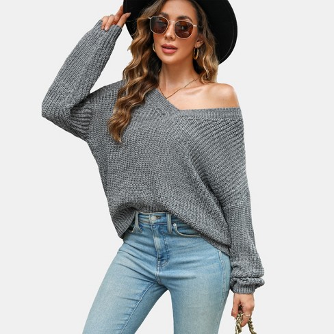 Women's Chunky Heathered Knit V-neck Sweater - Cupshe : Target