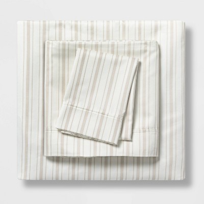 Twin/Twin XL 400 Thread Count Striped Performance Sheet Set White/Pewter Moon - Threshold™