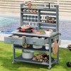 VYNXARIA K&K 64.9"H Outdoor Potting Bench with Lockable Wheels & Stainless Steel Top - Grey Blue - 4 of 4
