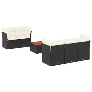 vidaXL Patio Sofa Set with Cushions Outdoor Furniture 6 Piece Poly Rattan - Black and Cream - 1 of 4